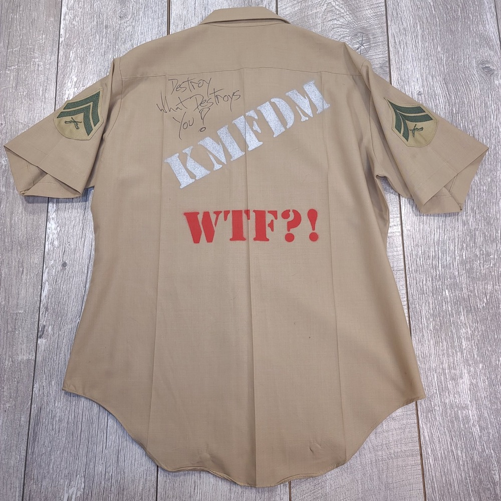 KMFDM Band DIY Military Shirt Mens Medium Tan Corporal Uniform Vintage
